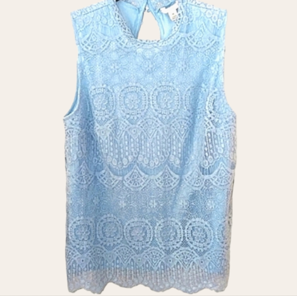 😎🪻4/$20 Est 1946 Crochet Top Light Blue - Picture 4 of 11